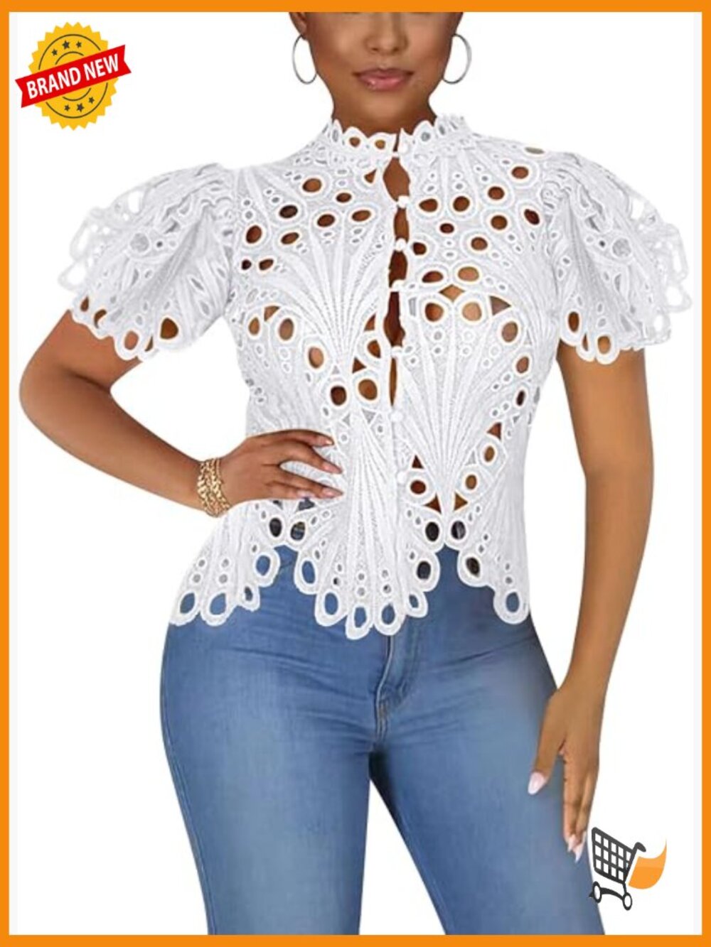 Sexy Ruffle Lace Long Sleeve Tunic Blouse, V Neck Button Down Top